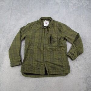 Rossignol Mens Plaid Flannel Shirt Jacket Green Snap Front Medium